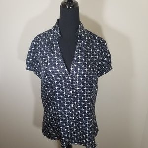 Ann Taylor Short Sleeve Navy Silk Blouse - 10